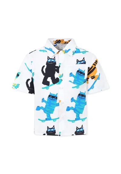 Stella Mccartney Kids' White Shirt For Boy With Cats