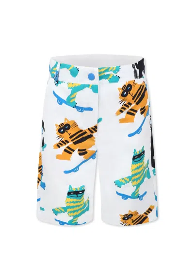 Stella Mccartney Kids' White Shorts For Boy With Cats