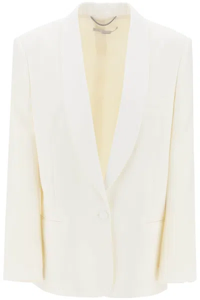 STELLA MCCARTNEY WHITE SINGLE-BREASTED TAILORED BLAZER WITH SATIN SCARF LAPEL