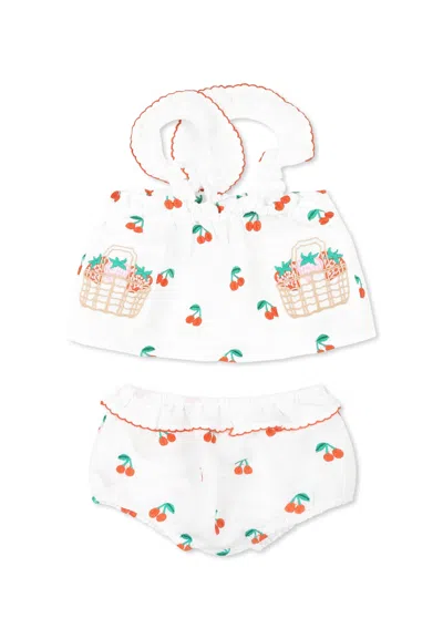 Stella Mccartney White Suit For Baby Girl With Cherries