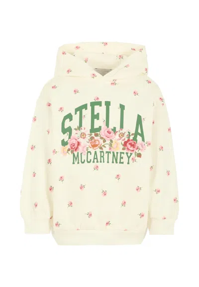 Stella Mccartney Kids' White Sweatshirt For Girl With Flowers And Logo