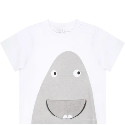 Stella Mccartney White T-shirt For Baby Boy With Shark Print In Avorio