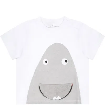 Stella Mccartney Kids' White T-shirt For Baby Boy With Shark Print In Ivory