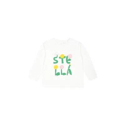 Stella Mccartney White T-shirt For Baby Girl With Flowers And Logo