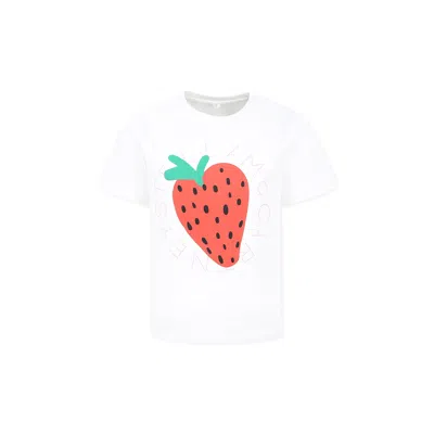 STELLA MCCARTNEY WHITE T-SHIRT FOR GIRL WITH STRAWBERRY AND LOGO