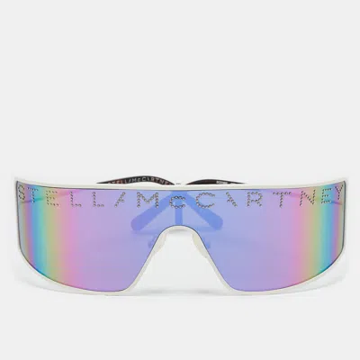 Pre-owned Stella Mccartney White Tone/multicolor Mirrored Sc0196s Logo Studded Mask Sunglasses