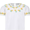 STELLA MCCARTNEY WHITE TOP FOR GIRL WITH EMBROIDERED SUNFLOWERS