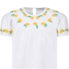 Stella Mccartney White Top For Girl With Embroidered Sunflowers In White