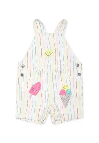 Stella Mccartney White Ungarees For Baby Girl With Ice Cream In Ivory
