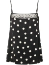 Stella Mccartney Mesh Detail Polka Dot Spaghetti Strap Top In Black