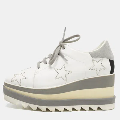 Pre-owned Stella Mccartney White/grey Faux Leather And Faux Suede Elyse Star Sneakers Size 36