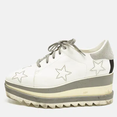 Pre-owned Stella Mccartney White/grey Faux Leather And Suede Elyse Star Studded Platform Sneakers Size 39