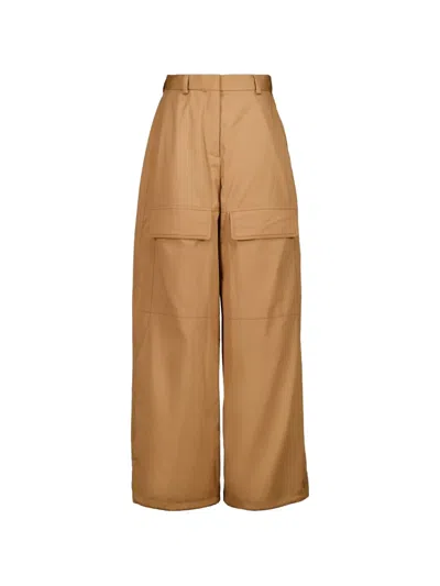 Stella Mccartney Wide Leg Nylon Blend Silk Cargo Trousers In Brown