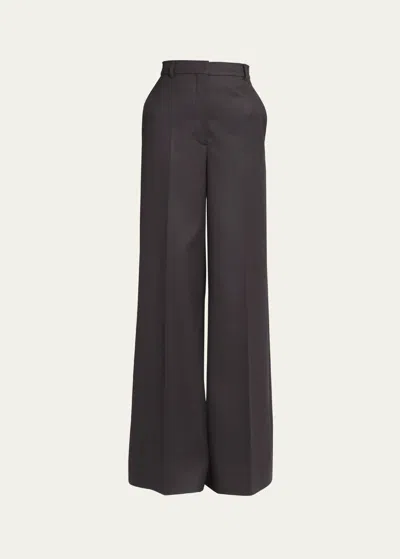 Stella Mccartney Wide Leg Flared Wool Trousers In Brown