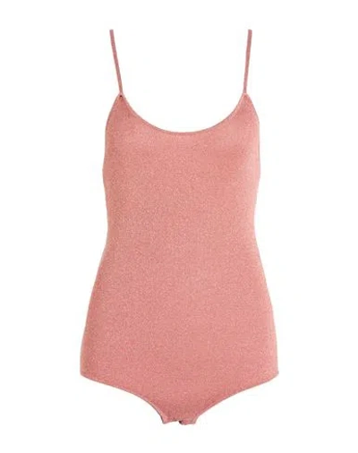 Stella Mccartney Woman Bodysuit Salmon Pink Size 6-8 Cotton, Viscose, Metallic Fiber