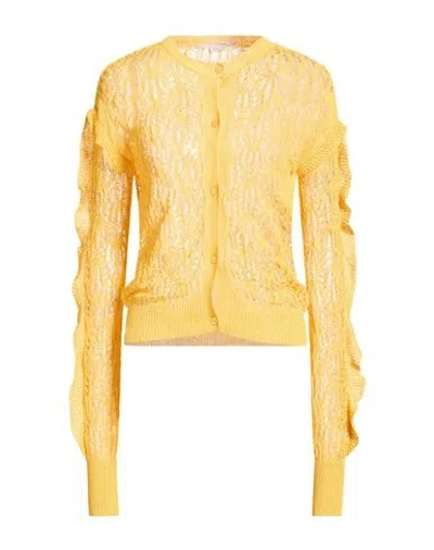 Stella Mccartney Woman Cardigan Mandarin Size 6-8 Cotton, Polyamide In Yellow