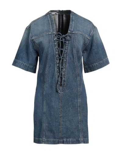 Stella Mccartney Laced V-neck Short-sleeve Vintage Denim Mini Dress In Blue