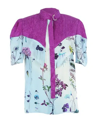 Stella Mccartney Woman Shirt Sky Blue Size 0-2 Silk In Multi