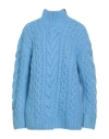 Stella Mccartney Oversized Two-tone Cable-knit Alpaca-blend Turtleneck Sweater In Blue