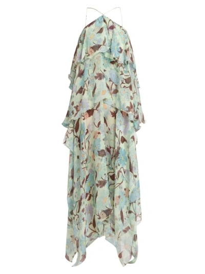 Stella Mccartney Women's Asymmetric Floral Silk Dress In Mint Multi