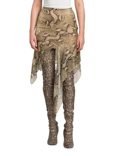 Stella Mccartney Women's Asymmetric Python-print Silk Skirt In Brown Multi