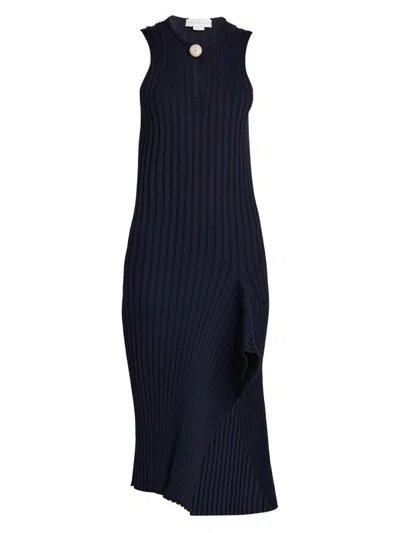Stella Mccartney Womens Ink Ribbed Sculptural Cotton Knit Midi Dress Xxs In Blue