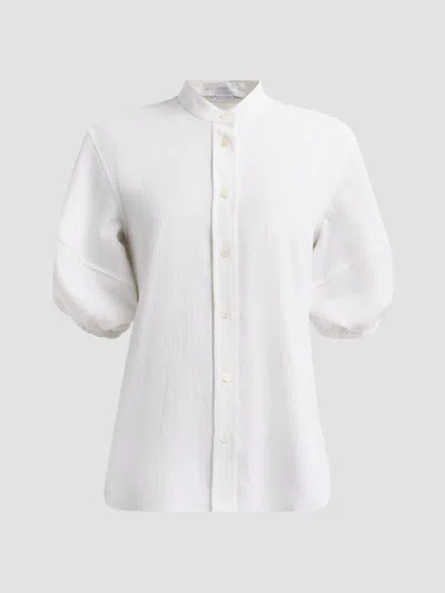 Stella Mccartney Women's Balloon-sleeve Seersucker Cotton Shirt In White