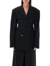 STELLA MCCARTNEY WOMEN'S BLACK DOUBLE BREASTED JACKET WITH PADDED SHOULDERS