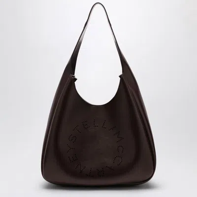 Stella Mccartney Women's Black Leather Hobo Bag With Logo In Brown