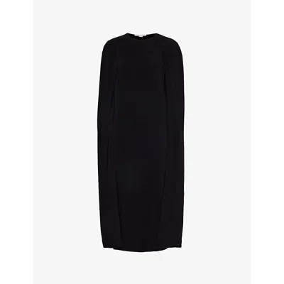 Stella Mccartney Womens Black Round-neck Cape-overlay Stretch-woven Midi Dress