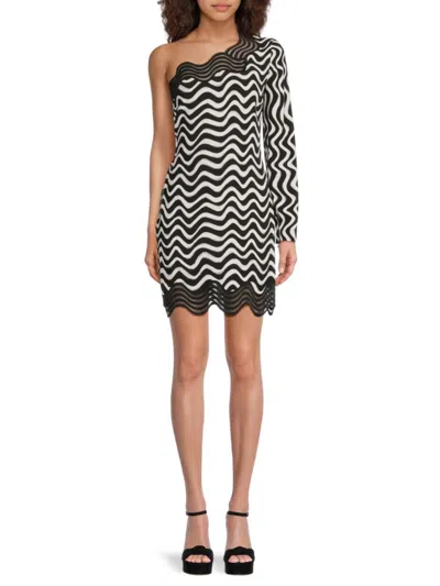 Stella Mccartney Women's Brynn Wave Print One Shoulder Minidress In Black Ivory