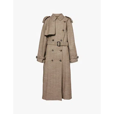 Stella Mccartney Womens Chestnut Herringbone-pattern Relaxed-fit Wool-blend Trench Coat