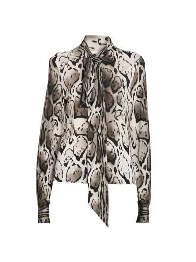 Stella Mccartney Women's Cloud Leopard Pussy Bow Blouse In Gray