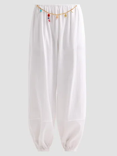 Stella Mccartney Embellished-chain Balloon-leg Cotton Trousers In White