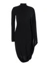 Stella Mccartney Black Asymmetric Midi Dress With High Neck And One Cape Sleeve