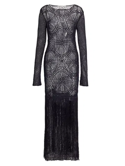 Stella Mccartney Women's Crochet Knit Fringe Maxi Dress In Navy