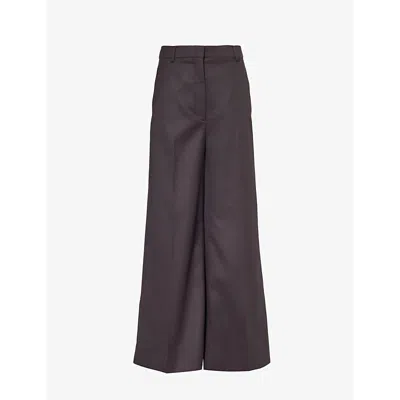 Stella Mccartney Womens Dark Chocolate Wide-leg High-rise Wool Trousers