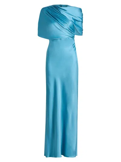 Stella Mccartney Women's Draped Satin Cape-sleeve Gown In Blue