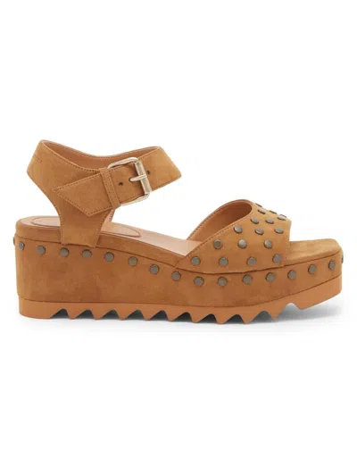 Stella Mccartney 80mm Elyse Suede Wedge Sandals In Brown