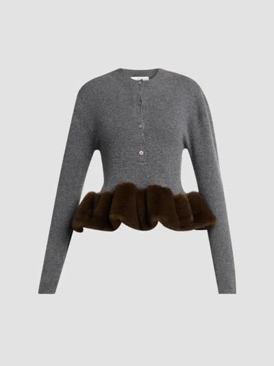 Stella Mccartney Women's Faux Fur Trim Wool Crewneck Sweater In Gray