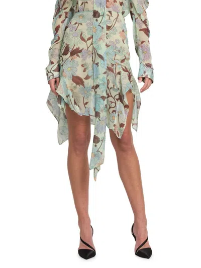 Stella Mccartney Women's Floral Asymmetric Silk Midi-skirt In Mint Multi