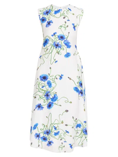 Stella Mccartney Floral Print Hammered Viscose Midi Dress In White