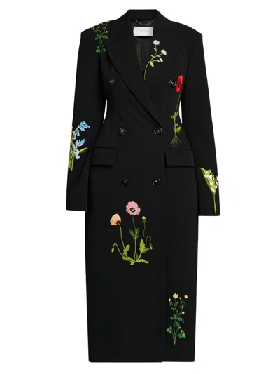 Stella Mccartney Double-breasted Embroidered Wool-twill Coat In Black