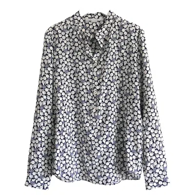 Pre-owned Stella Mccartney Women's Fruit Print Silk Shirt, Navy White, Size Uk2 In Blue