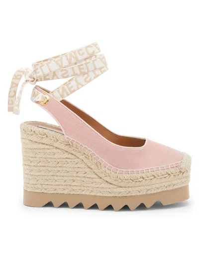 Stella Mccartney 110mm Gaia Slingback Canvas Wedge Espadrilles In Multi