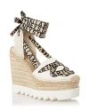 Stella Mccartney Gaia Logo-jacquard And Cotton-canvas Wedge Espadrilles In Camelia