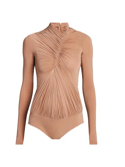 Stella Mccartney Women's Gathered Crepe Jersey Bodysuit In Brown