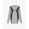 Stella Mccartney Womens Grey Melange Lace-embroidered Wool Mini Dress In Grey Melange