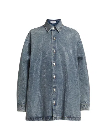 Stella Mccartney Women's Hotfix Denim Button-front Oversized Shirt In Blue