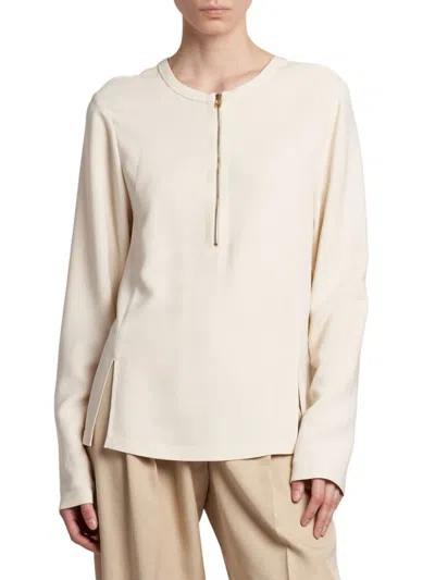 Stella Mccartney Arlesa Double Split Hem Zip Blouse In Plaster